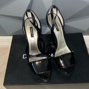 Dolce & Gabbana Black Open Toe Lace-Up - 5 inch heel- Stunning + Chic!